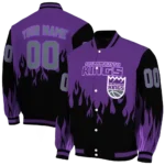 custom sacramento kings flame border purple black varsity jacket best selling.webp