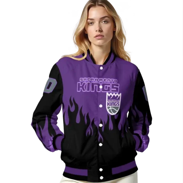 custom sacramento kings flame border purple black varsity jacket latest model.webp
