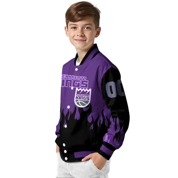 custom sacramento kings flame border purple black varsity jacket trendy.webp