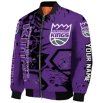 custom sacramento kings hexagon cluster purple black bomber jacket best selling