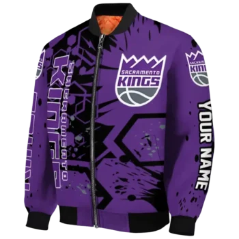 custom sacramento kings hexagon cluster purple black bomber jacket best selling