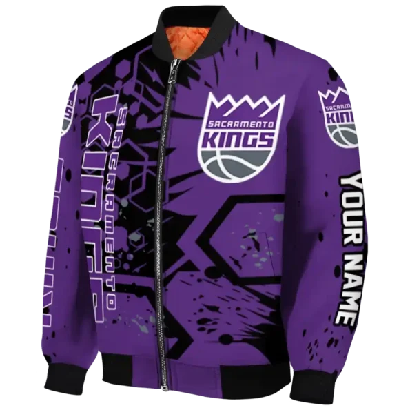 custom sacramento kings hexagon cluster purple black bomber jacket best selling