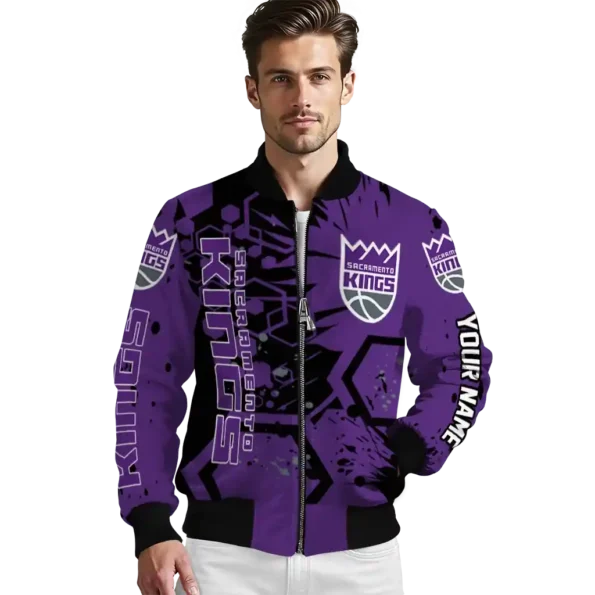 custom sacramento kings hexagon cluster purple black bomber jacket high quality