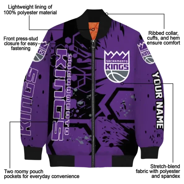 custom sacramento kings hexagon cluster purple black bomber jacket new arrival