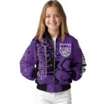 custom sacramento kings hexagon cluster purple black bomber jacket best selling