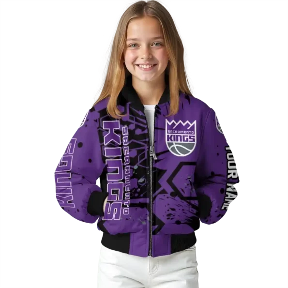 custom sacramento kings hexagon cluster purple black bomber jacket top rated