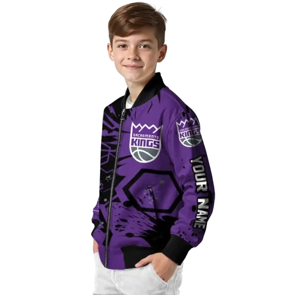 custom sacramento kings hexagon cluster purple black bomber jacket trendy