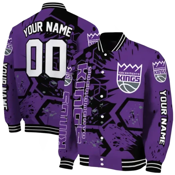 custom sacramento kings hexagon cluster purple black varsity jacket fashion forward.webp