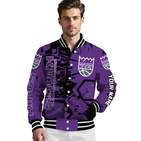 custom sacramento kings hexagon cluster purple black varsity jacket high quality.webp
