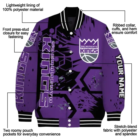 custom sacramento kings hexagon cluster purple black varsity jacket new arrival.webp