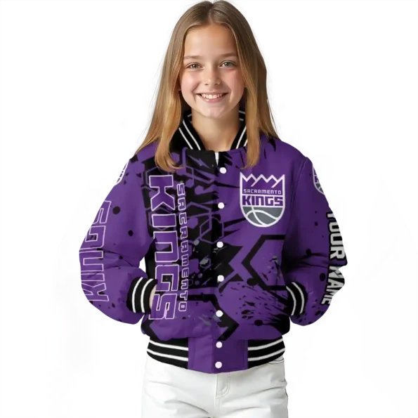 custom sacramento kings hexagon cluster purple black varsity jacket top rated.webp