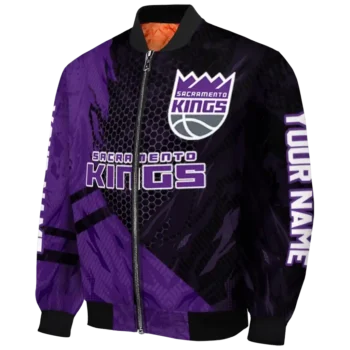 custom sacramento kings hexagon mesh purple black bomber jacket best selling