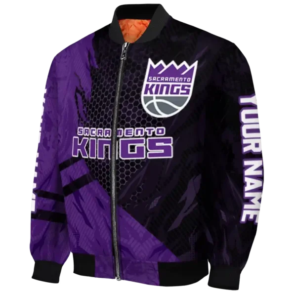 custom sacramento kings hexagon mesh purple black bomber jacket best selling