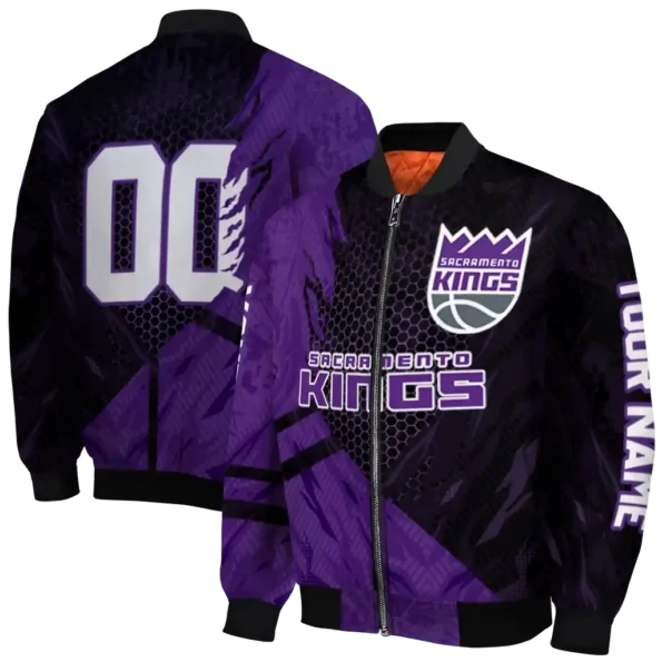custom sacramento kings hexagon mesh purple black bomber jacket fashion forward