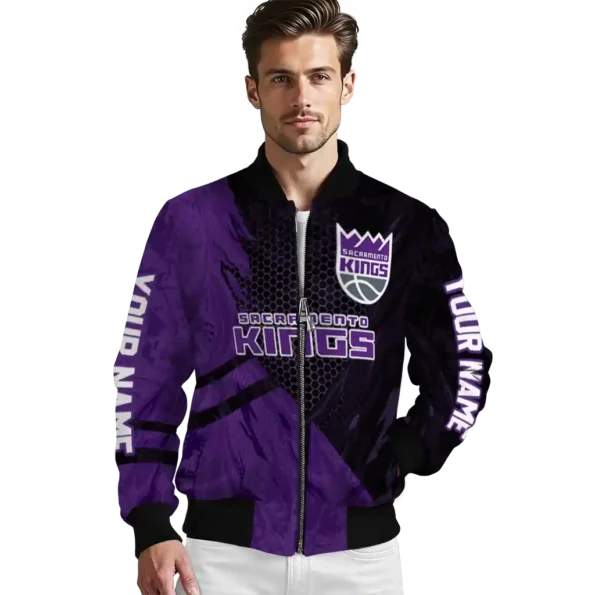 custom sacramento kings hexagon mesh purple black bomber jacket high quality