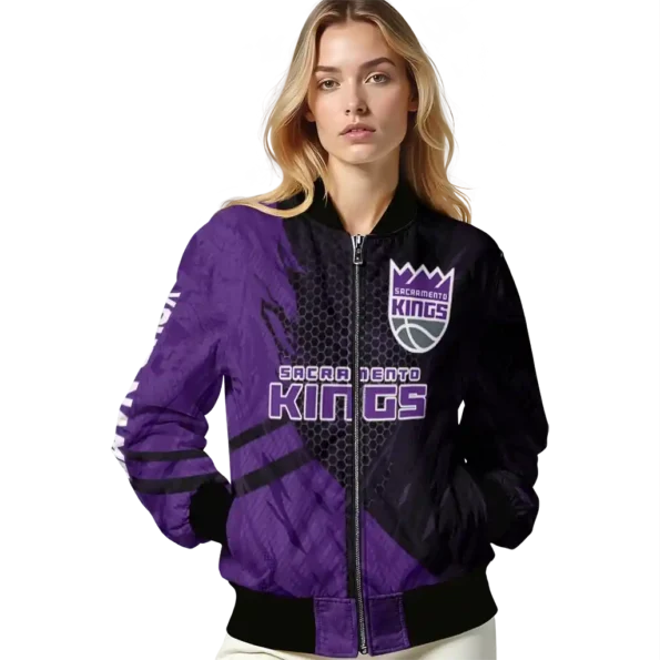 custom sacramento kings hexagon mesh purple black bomber jacket latest model