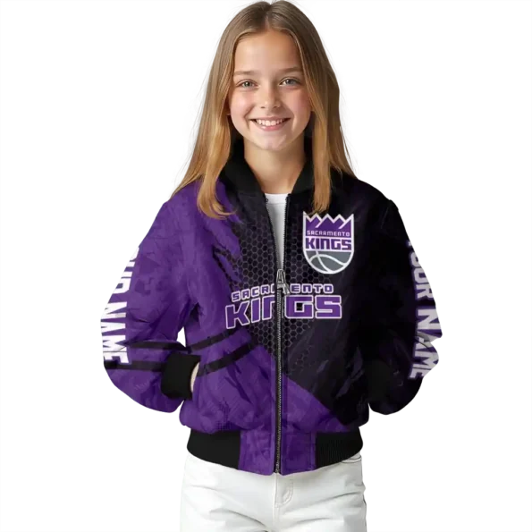 custom sacramento kings hexagon mesh purple black bomber jacket top rated