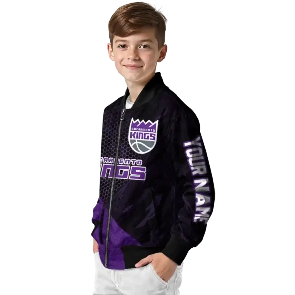 custom sacramento kings hexagon mesh purple black bomber jacket trendy