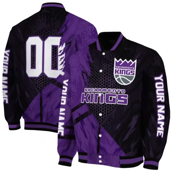 custom sacramento kings hexagon mesh purple black varsity jacket fashion forward.webp