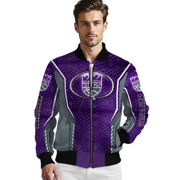 custom sacramento kings power plate purple bomber jacket high quality