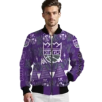 custom sacramento kings pyramid shapes purple bomber jacket best selling