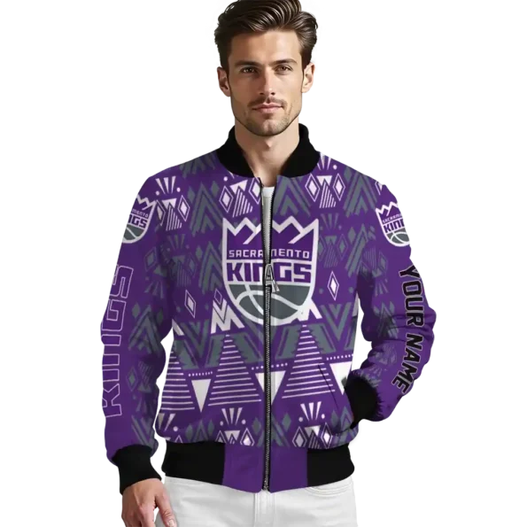 custom sacramento kings pyramid shapes purple bomber jacket high quality