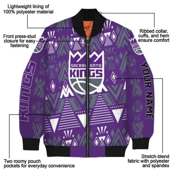 custom sacramento kings pyramid shapes purple bomber jacket new arrival