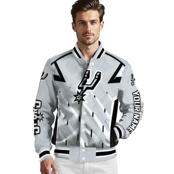 custom san antonio spurs chevron angles silver varsity jacket high quality.webp