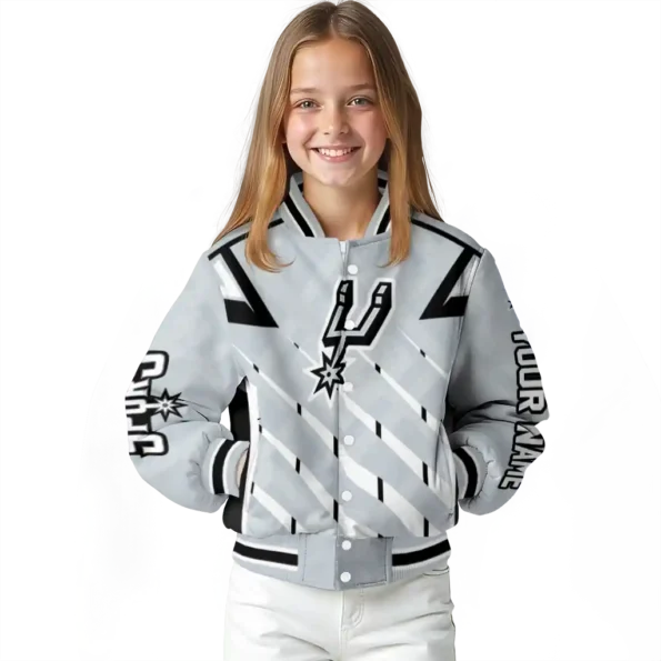 custom san antonio spurs chevron angles silver varsity jacket top rated.webp