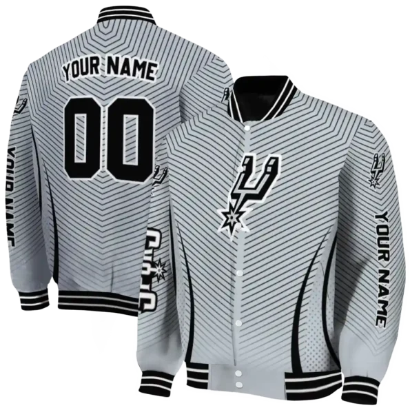 custom san antonio spurs chevron arrow silver varsity jacket fashion forward.webp