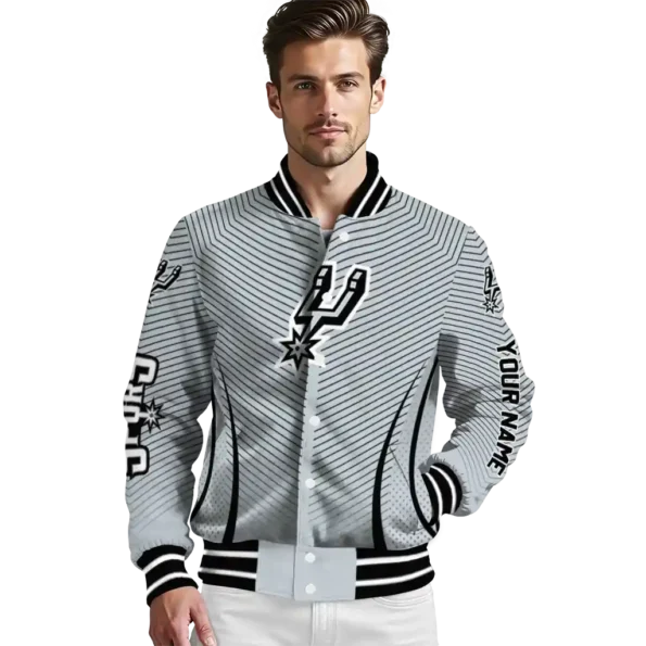 custom san antonio spurs chevron arrow silver varsity jacket high quality.webp