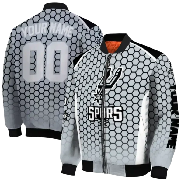 custom san antonio spurs hexagon grid silver bomber jacket fashion forward