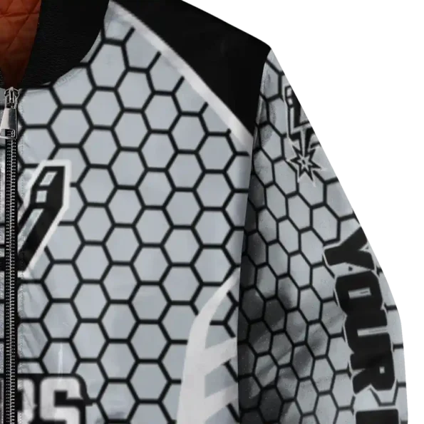 custom san antonio spurs hexagon grid silver bomber jacket premium grade