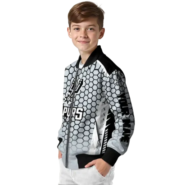 custom san antonio spurs hexagon grid silver bomber jacket trendy