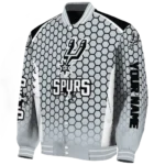 custom san antonio spurs hexagon grid silver varsity jacket best selling.webp