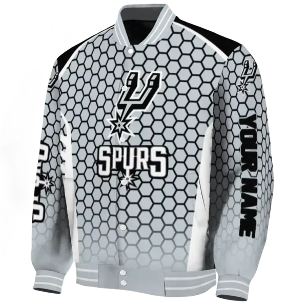 custom san antonio spurs hexagon grid silver varsity jacket best selling.webp