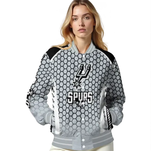 custom san antonio spurs hexagon grid silver varsity jacket latest model.webp