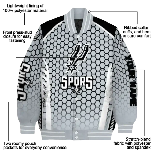 custom san antonio spurs hexagon grid silver varsity jacket new arrival.webp