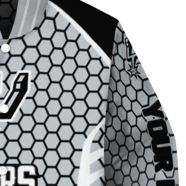 custom san antonio spurs hexagon grid silver varsity jacket premium grade.webp