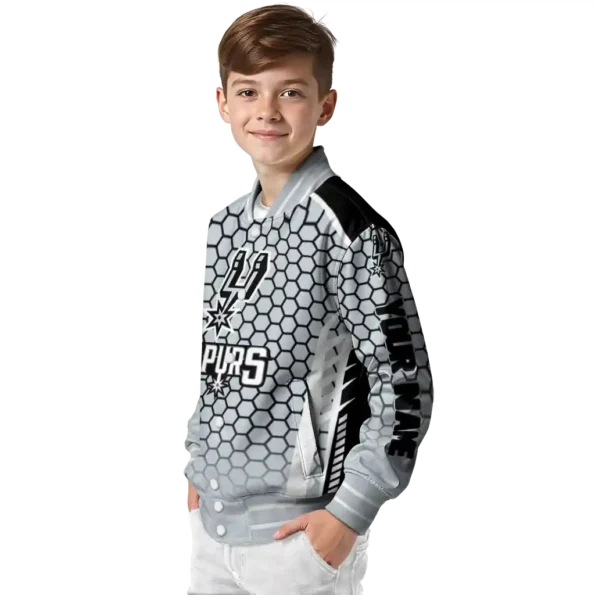 custom san antonio spurs hexagon grid silver varsity jacket trendy.webp