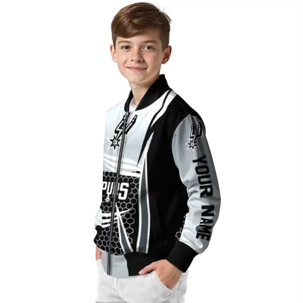 custom san antonio spurs mesh effect silver black bomber jacket trendy
