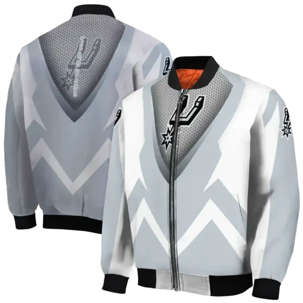 custom san antonio spurs v stripes silver white bomber jacket fashion forward