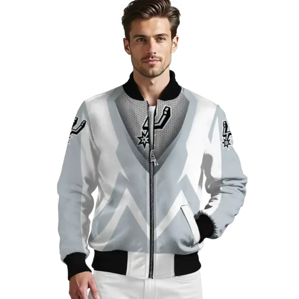 custom san antonio spurs v stripes silver white bomber jacket high quality