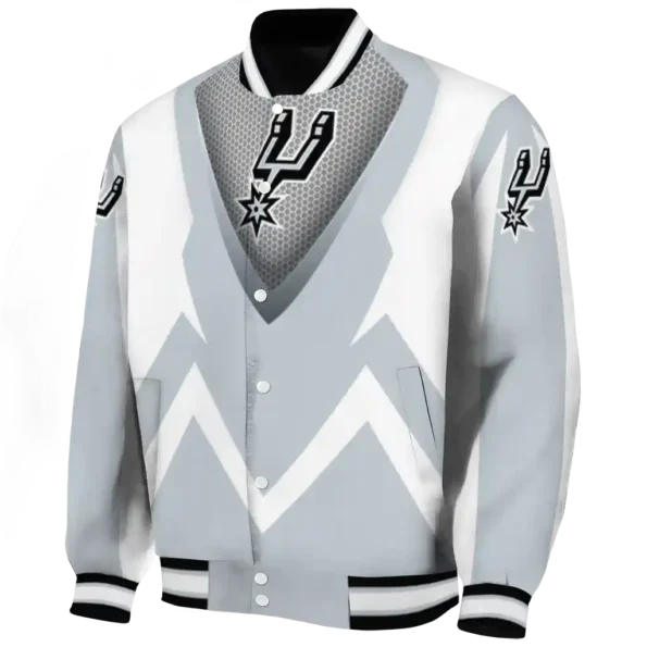 custom san antonio spurs v stripes silver white varsity jacket best selling.webp