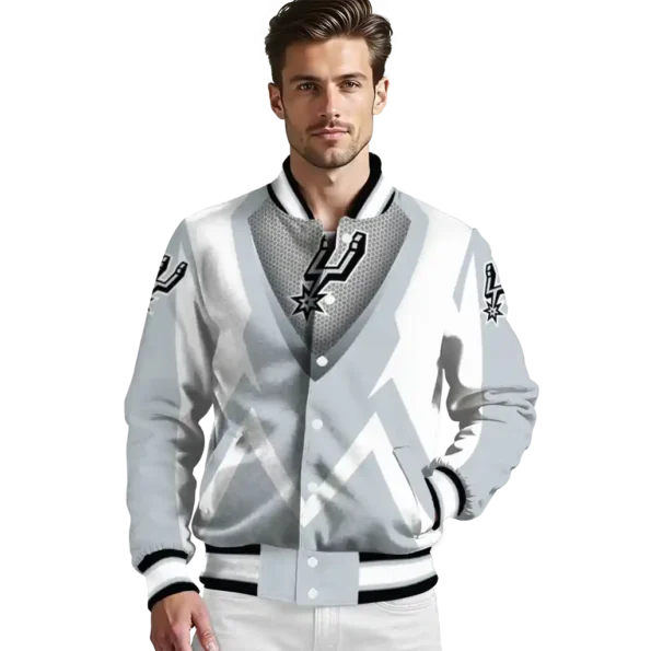 custom san antonio spurs v stripes silver white varsity jacket high quality.webp
