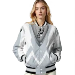 custom san antonio spurs v stripes silver white varsity jacket best selling.webp