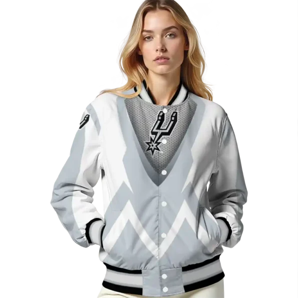 custom san antonio spurs v stripes silver white varsity jacket latest model.webp