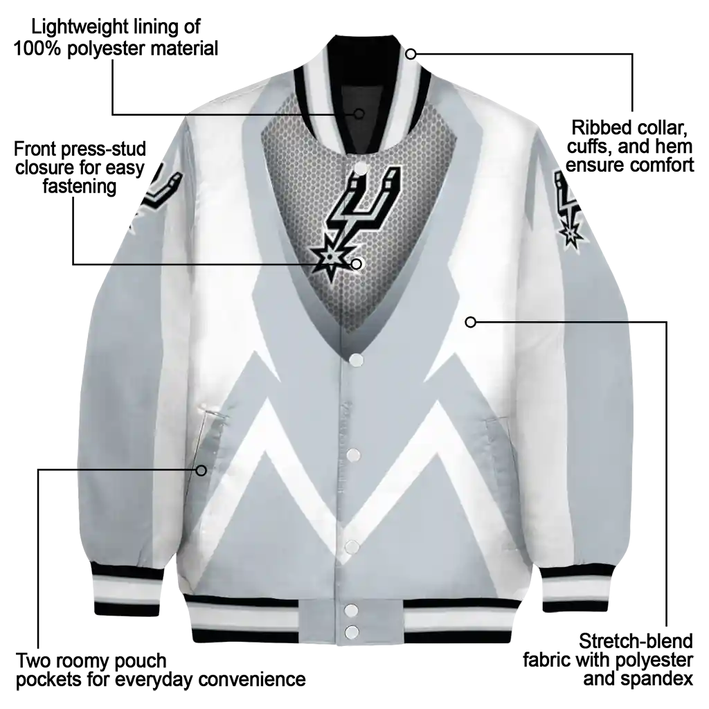 custom san antonio spurs v stripes silver white varsity jacket new arrival.webp custom san antonio spurs v stripes silver white varsity jacket new arrival.webp