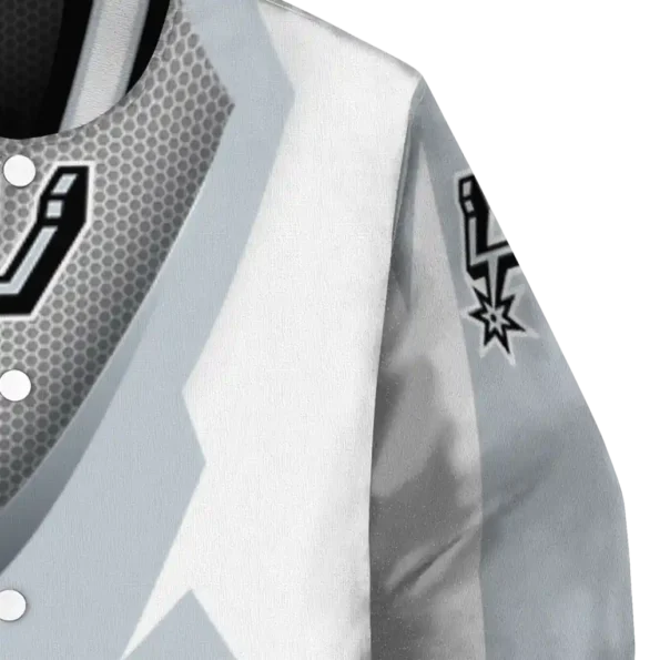 custom san antonio spurs v stripes silver white varsity jacket premium grade.webp