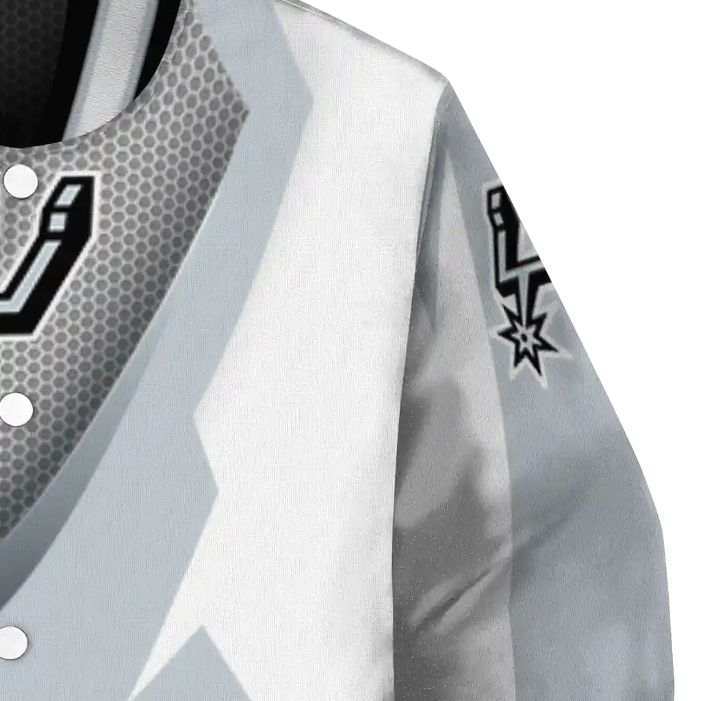 custom san antonio spurs v stripes silver white varsity jacket premium grade.webp custom san antonio spurs v stripes silver white varsity jacket premium grade.webp